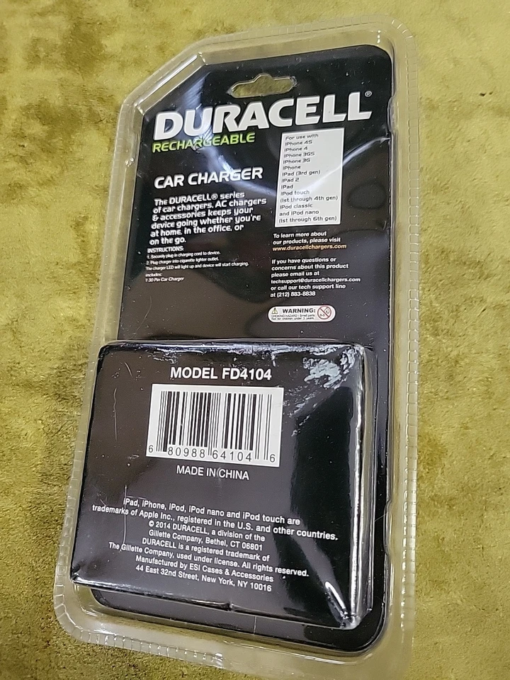 iPhone Car Charger Duracell Rechargeable 4 4s 3GS 3G iPad 2 Touch iPod FD4104 NE - Image 4 of 4
