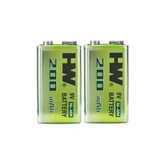 9V Rechargeable Batteries 2 Pack, NiMH 200mAh Long-Lasting 9 Volt Cells, Pre-...