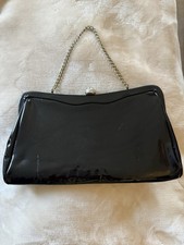 Vintage Black Patent Leather Clutch Purse kiss-lock