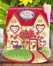 Blue Sky Clayworks RED ROSE COTTAGE Sm Valentine Candle House NEW Auth Retailer