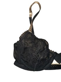 La Perla Bra Sheer Floral Applique Lace Black Balconette Underwire Size 34 Italy