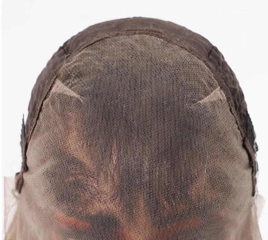 Peluca frontal de encaje mono completo mezcla cabello humano ondulado marrón rubio mezcla calor OK pelucas Foto 4 de 4