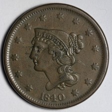 1840 Braided Hair Large Cent AU HUGE DIE CRACK E137 TDCQA