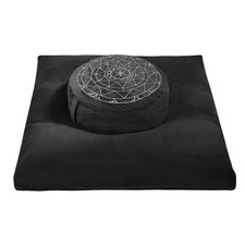 Zafu  Zabuton Meditation Cushion Set - Buckwheat Hull  Memory Large, Black