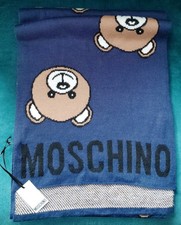 Original Moschino Schal Unisex Wollmix Wolle Blau Bären Hochwertig EdelWarmWeich