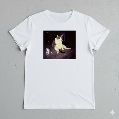 Lustiges rauchende Katze Meme T-Shirt, Katzenliebhaber T-Shirt, Retro Meme Style Shirt