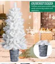 4 FT White Artificial Christmas Tree with Pot Stand, Potted Xmas Pine Tree with