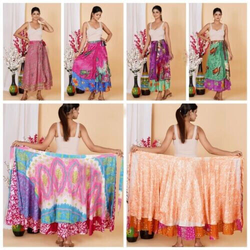 50 PC Wholesale Lot Indian Skirt Women Wrap Around Rapron Silk Skirt - Bild 8 von 9