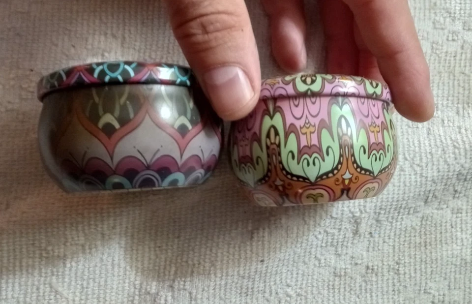 Lot of 2 Decorative Tin Candle Jars 2.2 oz Boho Mandala Design Used - Image 3 of 4