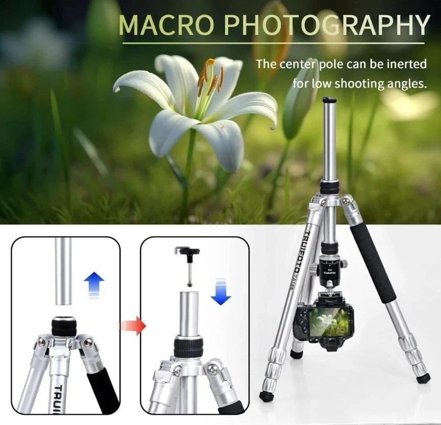 Trípode de aleación de aluminio Truifoto 71” 22 lb capacidad carga Foto 2 de 4