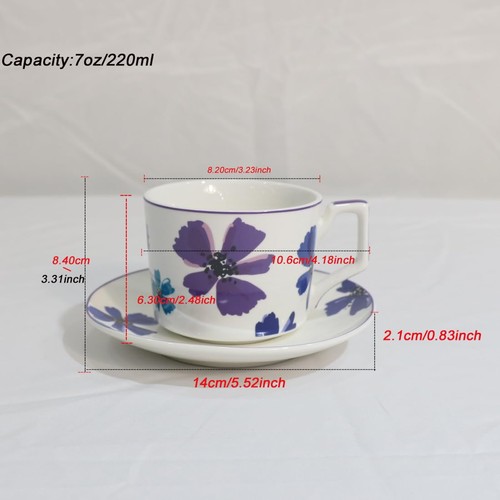 7 Unzen Teetassen 6er Set, ausgefallene Farbe Blumen Design (langlebiges Porzellan für heiße... - Bild 5 von 8
