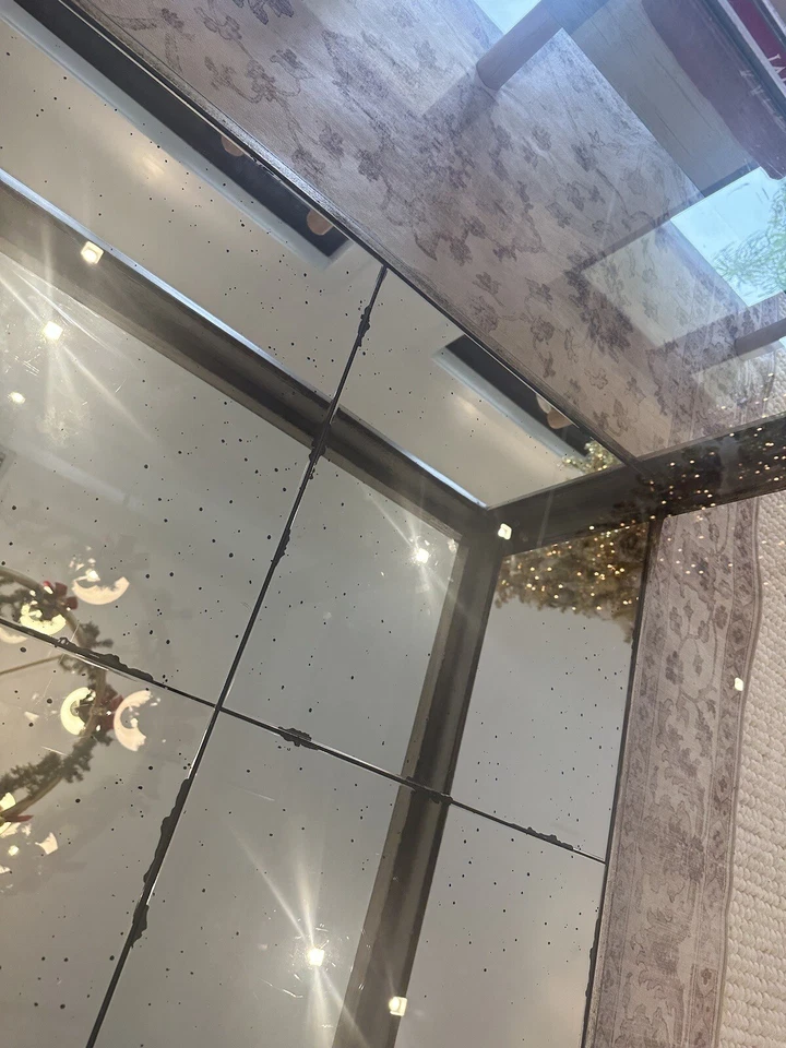 Z Gallerie Coffee Table Antique Gold Wood Mirrored Glass Top - Orig $1500 Miami - Image 3 of 4