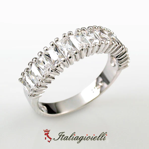 Solare Anello Veretta Brillante in Argento 925 Rodiato Oro Bianco - Immagine 3 di 4