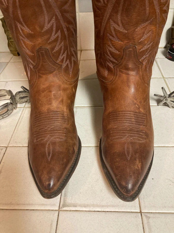 TONY LAMA 6470 VINTAGE BROWN LEATHER POINTY WESTERN RANCH COWBOY DANCE BOOTS 8 D - Image 3 of 4