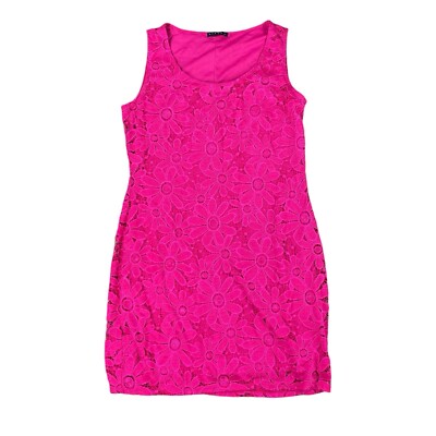 Tiana B Floral Crochet Overlay Dress Size L Pink Sleeveless | eBay