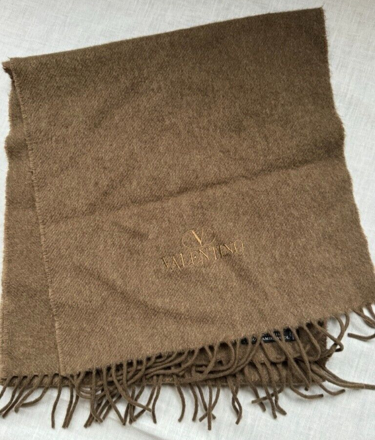 Valentino Sciarpe Italy Brown Cashmere Lambs wool Scarf Shawl Logo