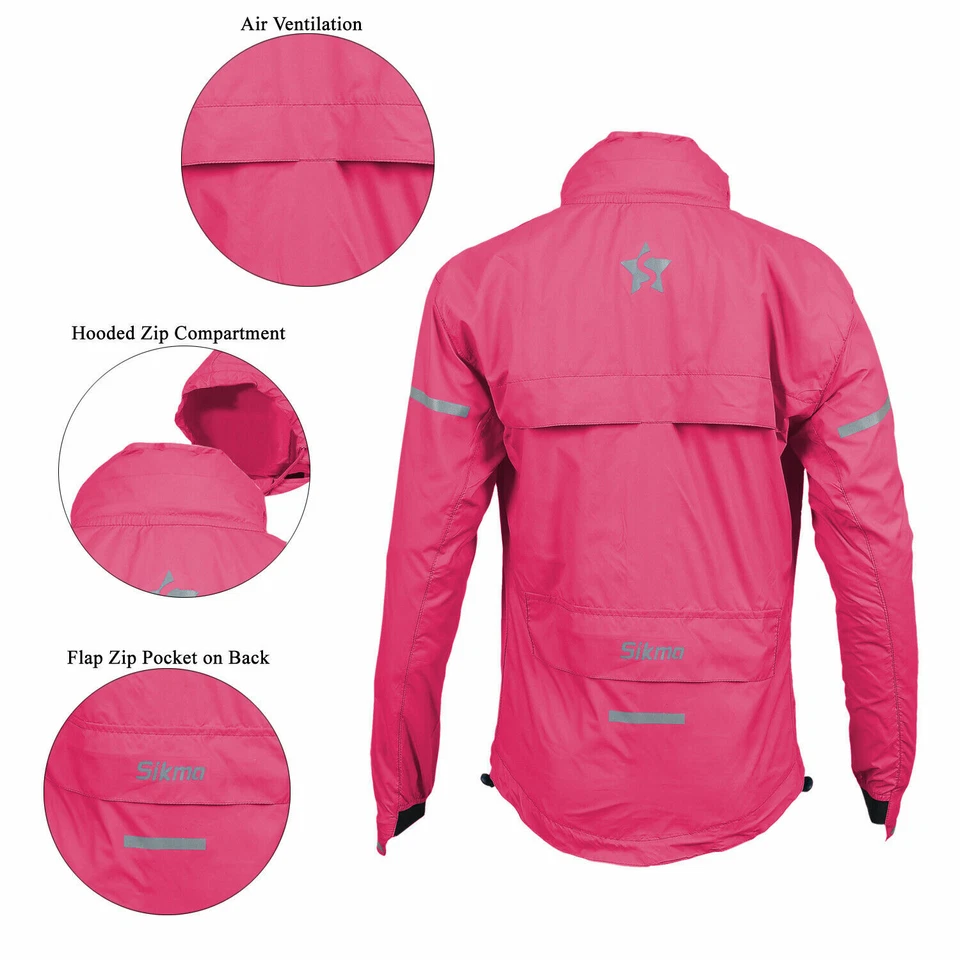 Women cycling Jacket HOODED Ladies waterproof high viz Wind Breaker running top - Image 3 of 4