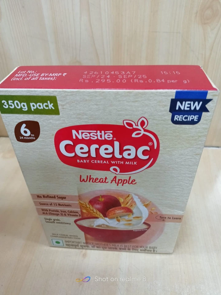Nestlé Cerelac Baby Cereal with Milk Wheat Apple From 6 Month 350g Ex-07-26 fs - Image 3 of 4
