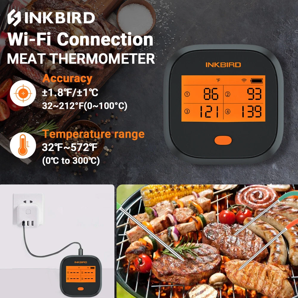 WiFi Grill Meat Thermometer Smoker BBQ Rechargeable APP Remote