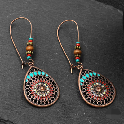 Fashion Vintage Boho Style Enameled Dangle Drop Earrings With Stone For Women