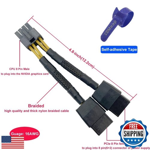 COMeap NVIDIA Graphics Card Power Sleeved Cable CPU 8 Pin Male to Dual PCIe 8 - Picture 4 of 5
