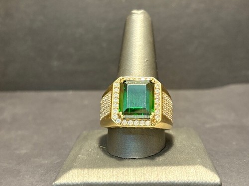 10K 12.8DWT Gold Mens Ring Emerald Like Stone Size 12.5 - Picture 12 of 14
