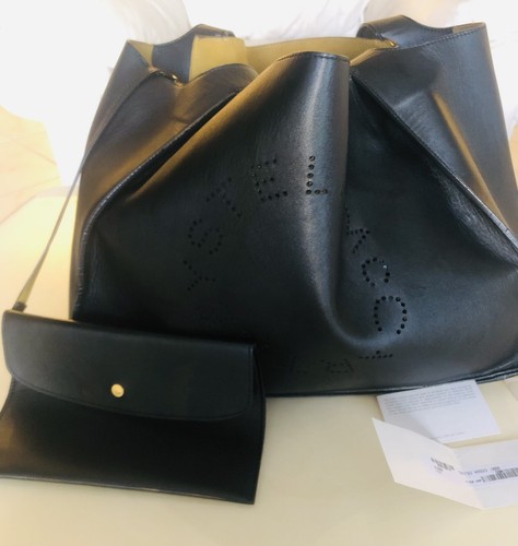 STELLA McCARTNEY  Perforated Logo Tote Bag Handbag with Pouch Large BLACK - Picture 5 of 24