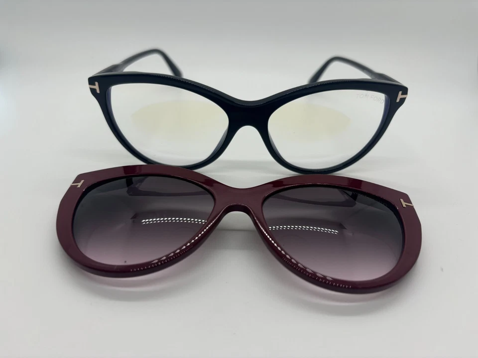 Óculos Tom Ford TF5772-B 001 preto/vermelho clip-on 55-16-140mm vem com conjunto completo - Imagem 3 de 4