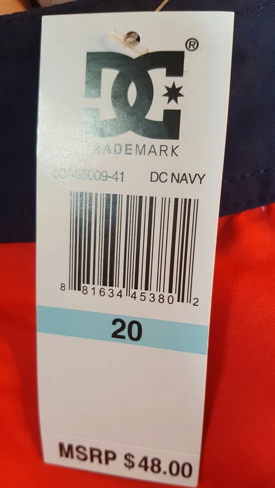 NWT $48.00 DC Shoes Boy's Board Shorts Red & Navy Blue Logo Swim Board Shorts 20 - Image 2 of 2