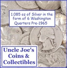 1.085 oz of Fractional Silver: 6 Washington Pre-1965 Quarters Be Prepared SHTF!