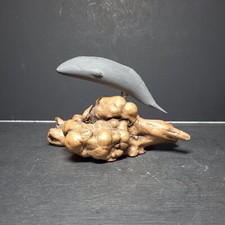 Vtg John Perry Whale Sculpture on Burl wood