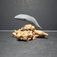 Vtg John Perry Whale Sculpture on Burl wood