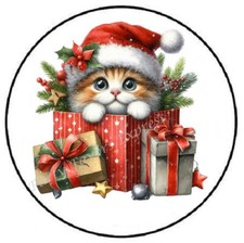 CAT PEEKING OUT OF CHRISTMAS PRESENTS ENVELOPE SEALS LABELS STICKERS PARTY FAVOR