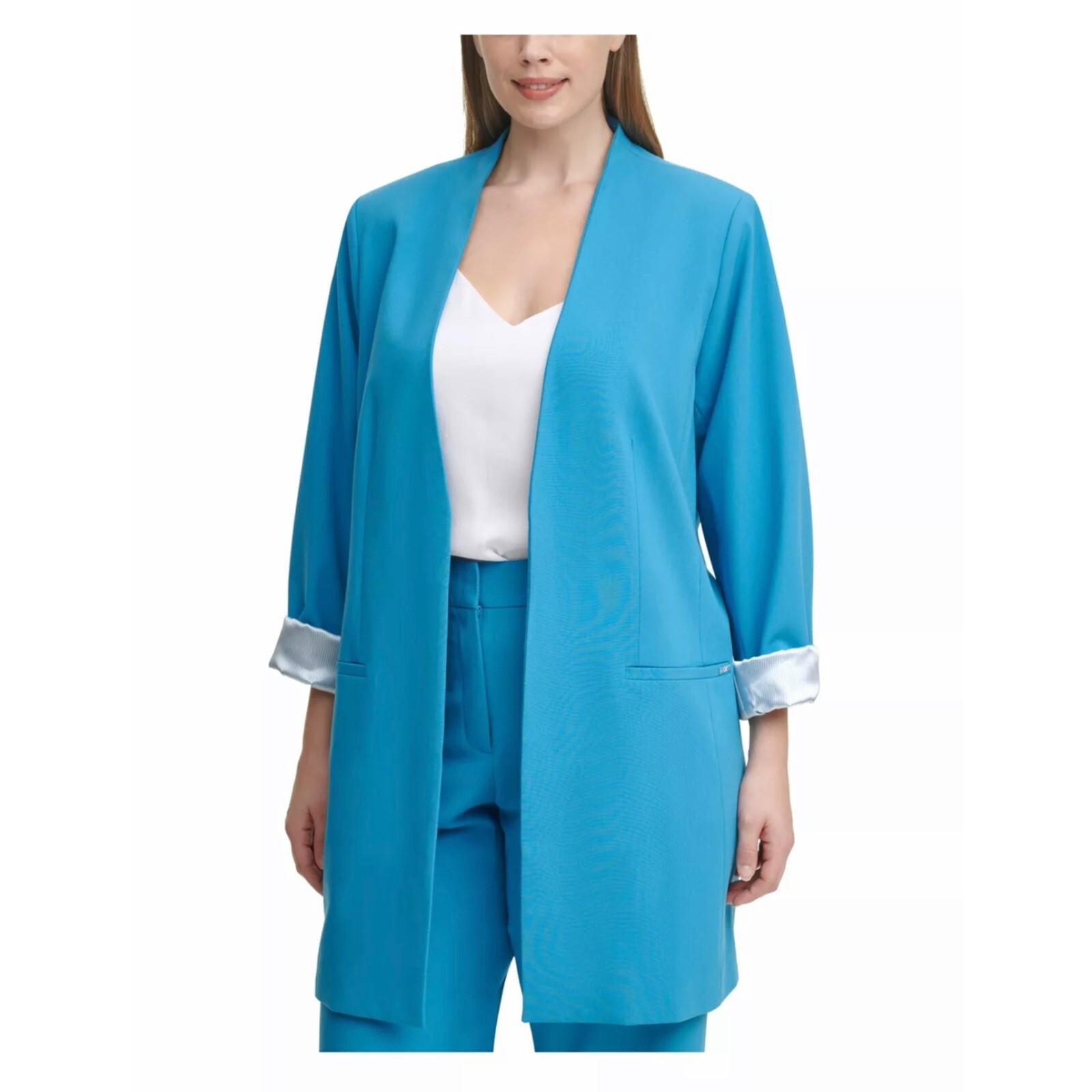CALVIN KLEIN Womens Blue Roll-sleeve 