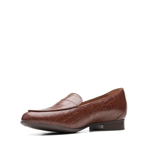 Clarks Unstructured Un Blush Ease Womens D Fit Dark Tan Croc Leather Loafers - Picture 3 of 8