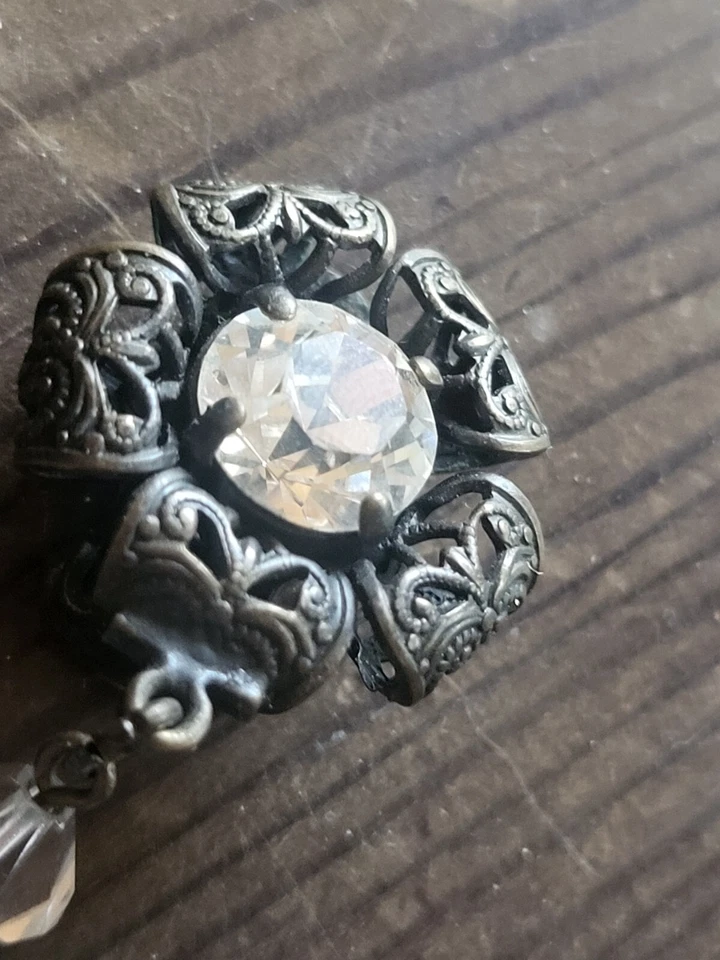 Pendientes colgantes vintage Konplott de Miranda KO corazones diamantes de imitación de bronce antiguos Foto 2 de 4