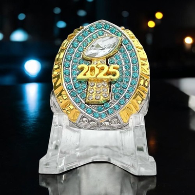 #ad 2025 Fantasy Football Championship Ring Gold Silver Tone Light Blue stones $27.99