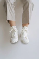 Womens White PF Flyers High Top Sneakers  Lace Up Size 6.5