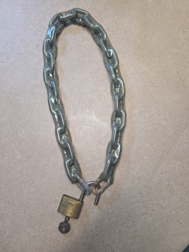 Matlock 3855 Brass Padlock with Key and Heavy Duty Sleeved Security Chain Set