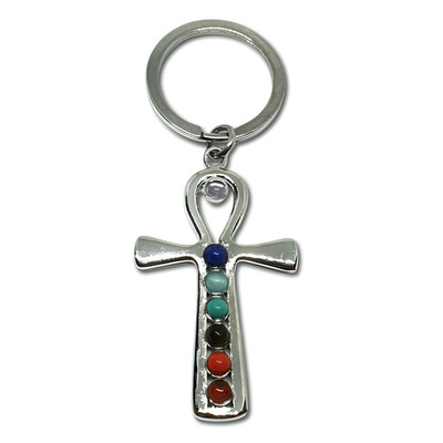 Ankh Schlüsselanhänger 7 Chakra Edelstein Osiris Keychain Balancing Schmuck...