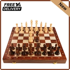 15 Walnut Chess Set with Storage Board for Adults & Children 2 Players