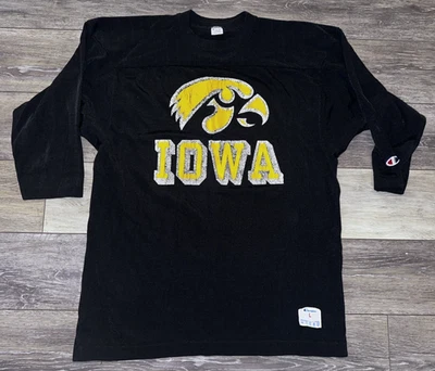 RARO! Camisa estilo jersey descolorida vintage de los 70 Champion Iowa Hawkeyes para hombre talla L - Imagen 1 de 4