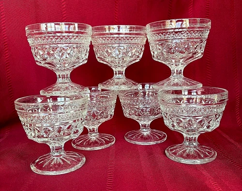 7 pc Vintage Anchor Hocking Wexford Diamond Pattern Champagne/Sherbet Glasses