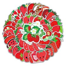 50 PCS Waterproof Cute Red Strawberry Vinyl Stickers Pack