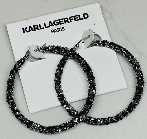 Crystal Hoop Earrings KARL LAGERFELD PARIS 2" BLACk New - Picture 1 of 7