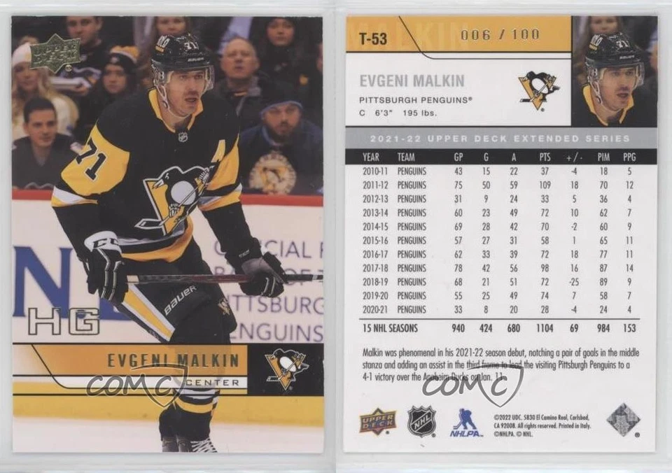 2021 UD Extended Series 2006-07 Upper Deck Retro High Gloss 6/100 Evgeni Malkin - Image 3 of 3