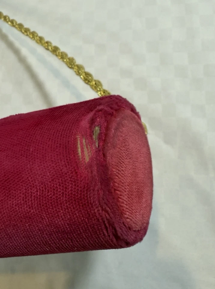 Vintage Pink Velvet Stole Hanger Gold Rope Brass Hook Garment or Scarf Hanger - Image 4 of 4