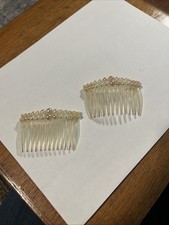 Vintage 1990  s White  Rose Gold Faux Pearl Hair Combs Tuck Side Hair Accessory