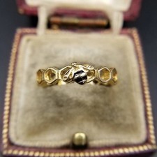 Pandora ALE Honey Bee Honeycomb Cut Eternity Vintage Ring 925 Silver Gold Plated