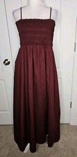 NWT $ 86 LOFT Outlet Women  Size XL Smocked Square Neck Maxi Dress Burgundy